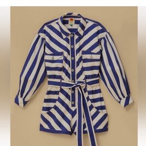 Farm Rio Blue And White Stripe Romper NWT